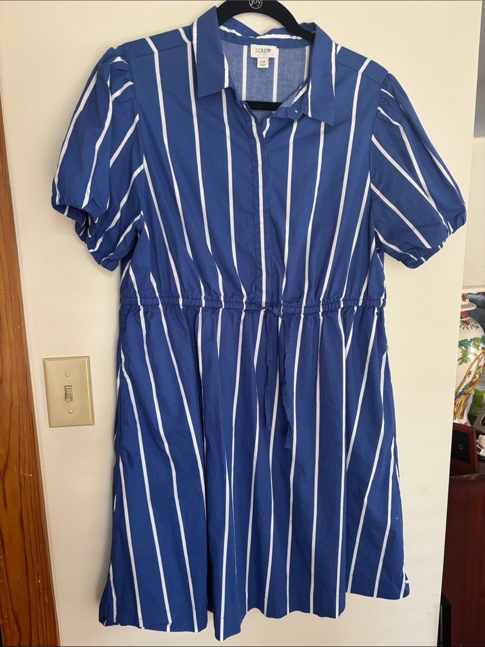 J. Crew Royal Blue and White Vertical Stripe Shirt Dress
